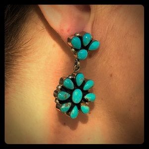 Real Kingman Turquoise cluster drop earrings